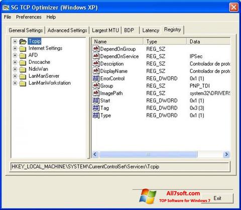 لقطة شاشة TCP Optimizer لنظام التشغيل Windows 7