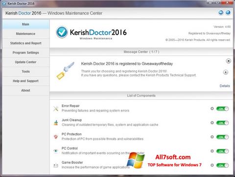 لقطة شاشة Kerish Doctor لنظام التشغيل Windows 7