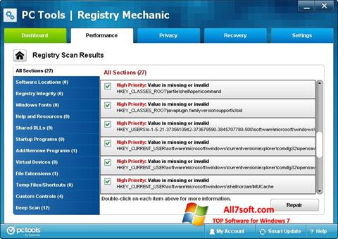 لقطة شاشة Registry Mechanic لنظام التشغيل Windows 7