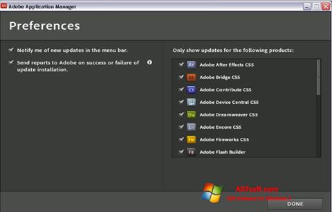 لقطة شاشة Adobe Application Manager لنظام التشغيل Windows 7
