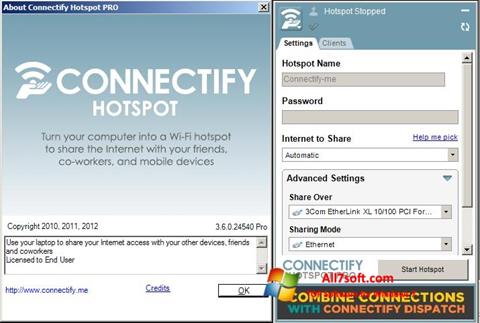 لقطة شاشة Connectify Hotspot PRO لنظام التشغيل Windows 7