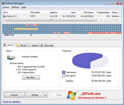 لقطة شاشة Defraggler لنظام التشغيل Windows 7