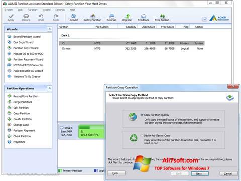 لقطة شاشة AOMEI Partition Assistant لنظام التشغيل Windows 7