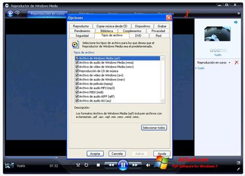 لقطة شاشة Windows Media Player لنظام التشغيل Windows 7