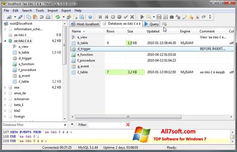 لقطة شاشة HeidiSQL لنظام التشغيل Windows 7