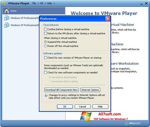 لقطة شاشة VMware Player لنظام التشغيل Windows 7