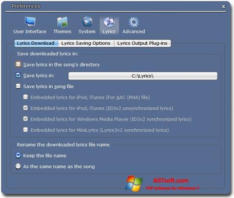 لقطة شاشة Minilyrics لنظام التشغيل Windows 7