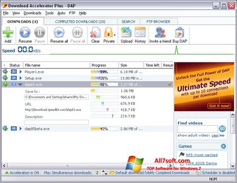 لقطة شاشة Download Accelerator Plus لنظام التشغيل Windows 7