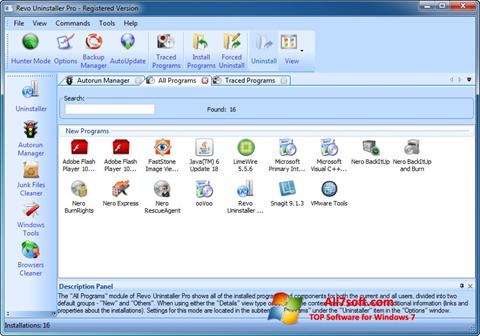 لقطة شاشة Revo Uninstaller Pro لنظام التشغيل Windows 7