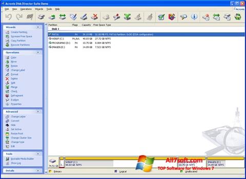 لقطة شاشة Acronis Disk Director Suite لنظام التشغيل Windows 7
