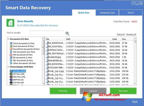 لقطة شاشة Smart Data Recovery لنظام التشغيل Windows 7