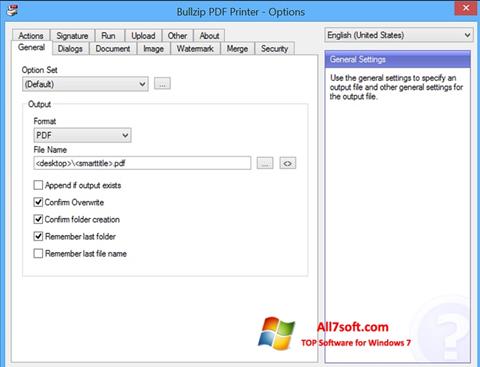 لقطة شاشة BullZip PDF Printer لنظام التشغيل Windows 7