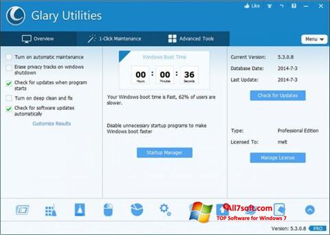 لقطة شاشة Glary Utilities Pro لنظام التشغيل Windows 7