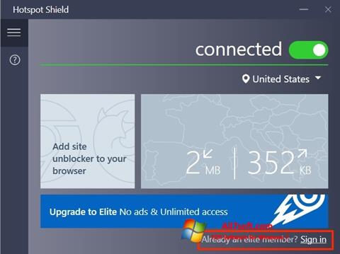 لقطة شاشة Hotspot Shield لنظام التشغيل Windows 7