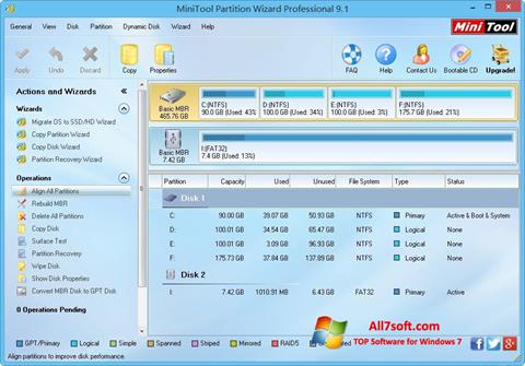 لقطة شاشة MiniTool Partition Wizard لنظام التشغيل Windows 7