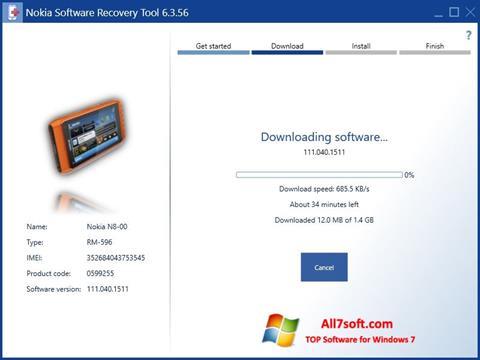 لقطة شاشة Nokia Software Recovery Tool لنظام التشغيل Windows 7