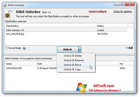 لقطة شاشة IObit Unlocker لنظام التشغيل Windows 7
