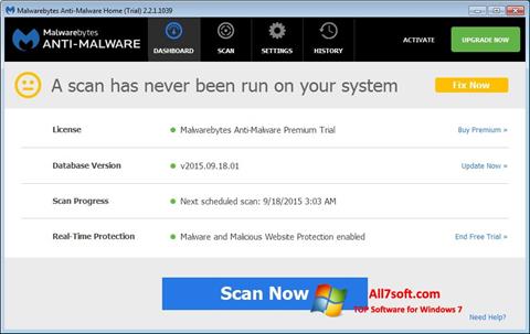 لقطة شاشة Malwarebytes Anti-Malware لنظام التشغيل Windows 7
