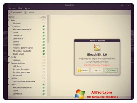 لقطة شاشة BleachBit لنظام التشغيل Windows 7