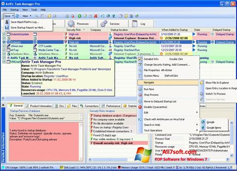 لقطة شاشة AnVir Task Manager لنظام التشغيل Windows 7