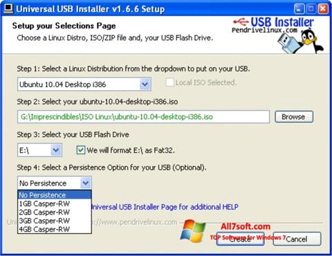 لقطة شاشة Universal USB Installer لنظام التشغيل Windows 7