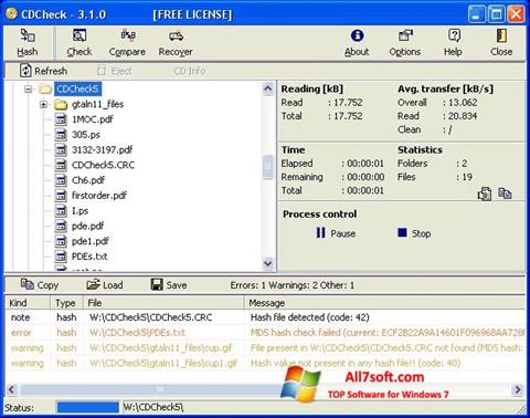 لقطة شاشة CDCheck لنظام التشغيل Windows 7