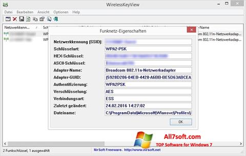لقطة شاشة WirelessKeyView لنظام التشغيل Windows 7