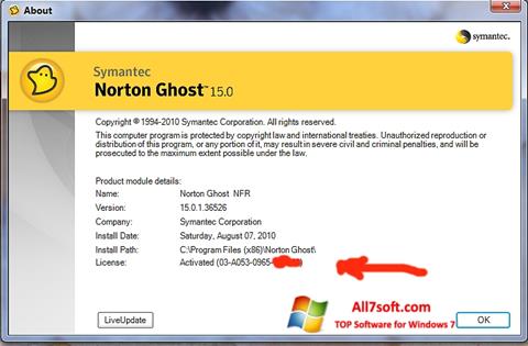 لقطة شاشة Norton Ghost لنظام التشغيل Windows 7
