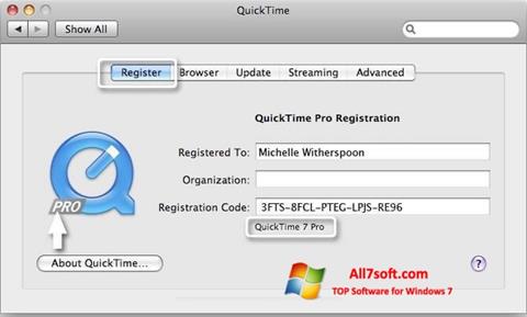 لقطة شاشة QuickTime Pro لنظام التشغيل Windows 7