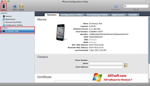 لقطة شاشة iPhone Configuration Utility لنظام التشغيل Windows 7