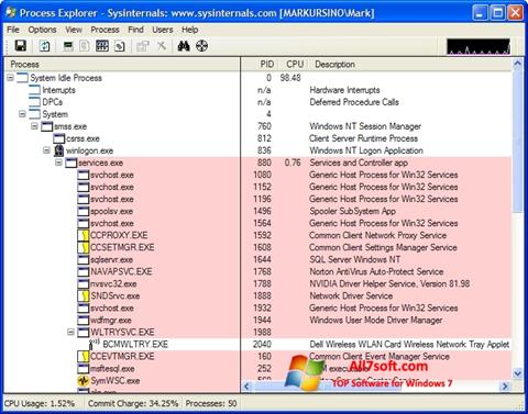لقطة شاشة Process Explorer لنظام التشغيل Windows 7