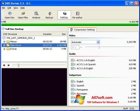 لقطة شاشة DVD Shrink لنظام التشغيل Windows 7