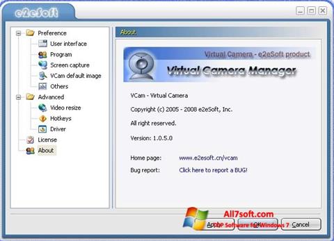 لقطة شاشة VCam لنظام التشغيل Windows 7