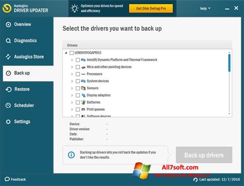 لقطة شاشة Auslogics Driver Updater لنظام التشغيل Windows 7