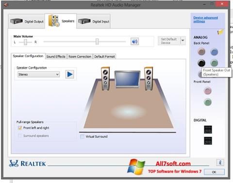 لقطة شاشة Realtek HD Audio لنظام التشغيل Windows 7