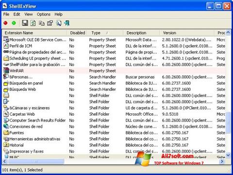 لقطة شاشة ShellExView لنظام التشغيل Windows 7