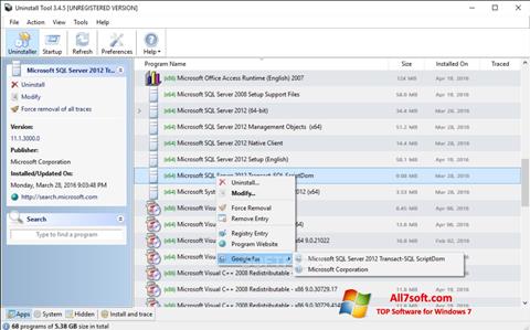 لقطة شاشة Uninstall Tool لنظام التشغيل Windows 7