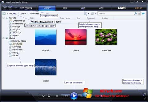 لقطة شاشة Media Player لنظام التشغيل Windows 7