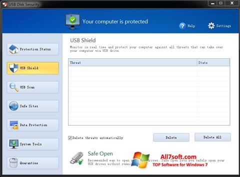 لقطة شاشة USB Disk Security لنظام التشغيل Windows 7