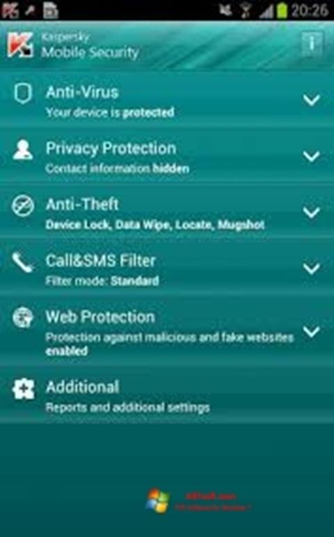 لقطة شاشة Kaspersky Mobile Security لنظام التشغيل Windows 7