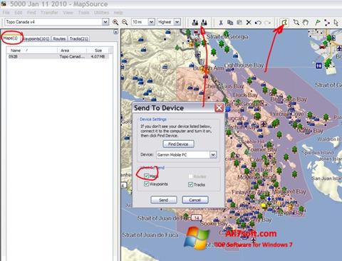 لقطة شاشة MapSource لنظام التشغيل Windows 7