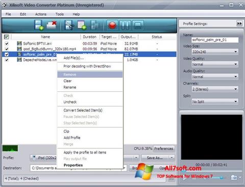 لقطة شاشة Xilisoft Video Converter لنظام التشغيل Windows 7