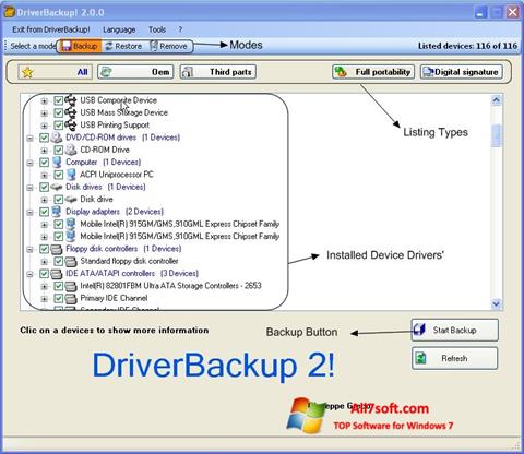 لقطة شاشة Driver Backup لنظام التشغيل Windows 7