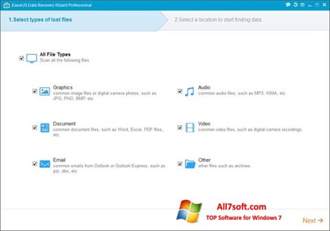 لقطة شاشة EaseUS Data Recovery Wizard لنظام التشغيل Windows 7