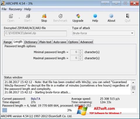 لقطة شاشة Advanced Archive Password Recovery لنظام التشغيل Windows 7